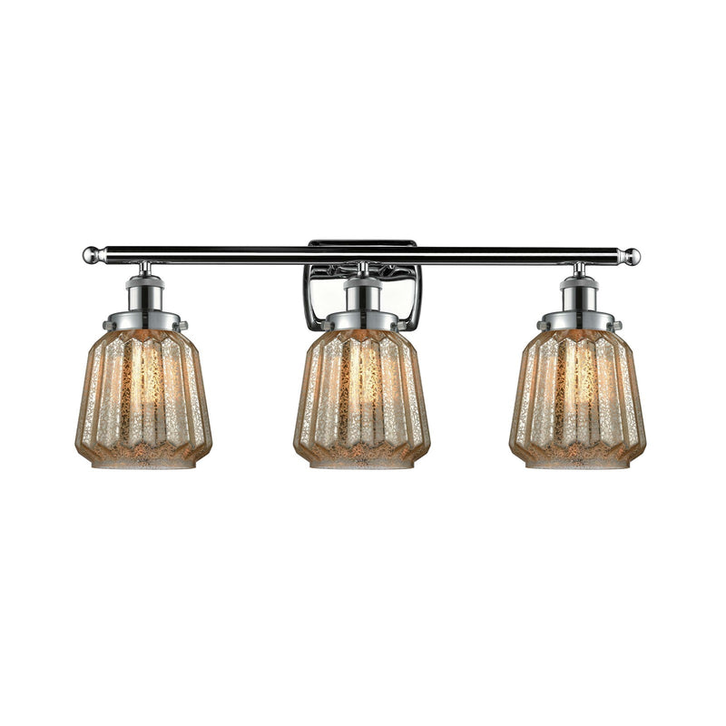 Innovations Chatham 27in 3-Light Bath Vanity Light | Modern Polished Chrome Steel and Mercury Ribbed Glass | Bathroom Vanity | Model 916-3W-PC-G146