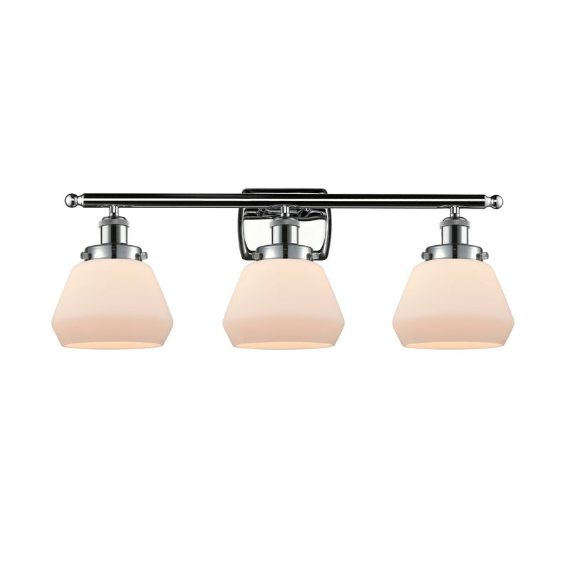 Innovations Fulton 27in 3-Light Bath Vanity Light | Modern Contemporary Polished Chrome and Matte White Frosted Glass | Bathroom | Model 916-3W-PC-G171