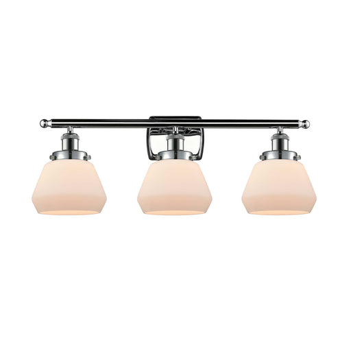 Innovations Fulton 27in 3-Light Bath Vanity Light | Modern Contemporary Polished Chrome and Matte White Frosted Glass | Bathroom | Model 916-3W-PC-G171