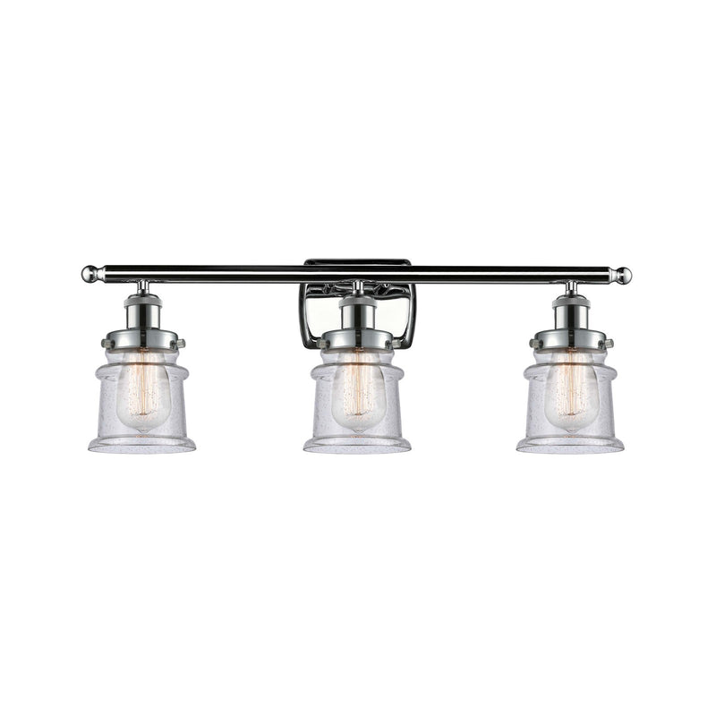 Innovations Canton 26in 3-Light Bath Vanity Light | Modern Contempo Polished Chrome and Seedy Glass Schoolhouse Shade | Bathroom | Model 916-3W-PC-G184S