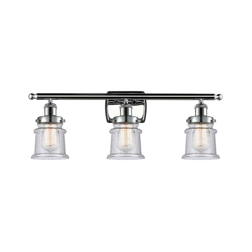 Innovations Canton 26in 3-Light Bath Vanity Light | Modern Contempo Polished Chrome and Seedy Glass Schoolhouse Shade | Bathroom | Model 916-3W-PC-G184S