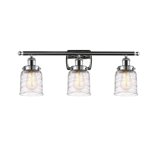 Innovations Bell 26in 3-Light Bath Vanity Light | Industrial Polished Chrome and Clear Deco Swirl Glass | Bathroom Vanity & | Model 916-3W-PC-G513-LED