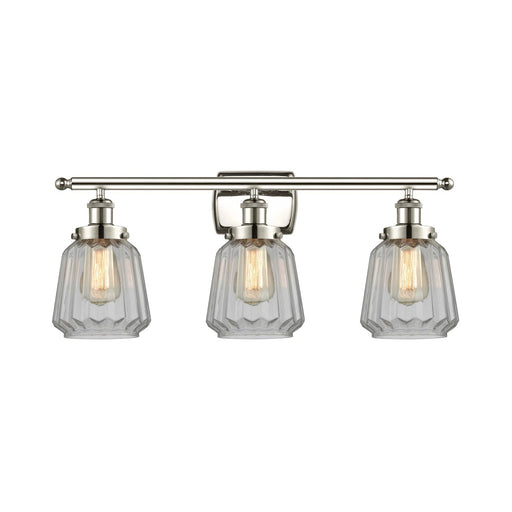 Innovations Chatham 27in 3-Light Bath Vanity Light | Modern Contemporary Polished Nickel and Clear Ribbed Glass | Bathroom Vanity | Model 916-3W-PN-G142