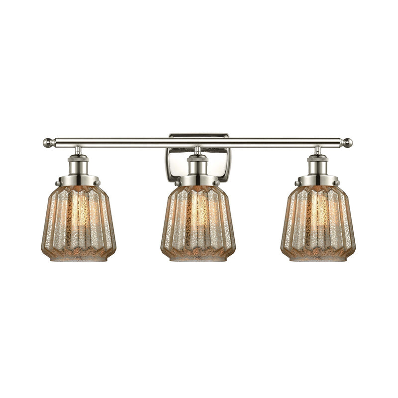 Innovations Chatham 27in 3-Light Bath Vanity Light | Modern Contemporary Polished Nickel and Mercury Ribbed Glass | Bathroom Vanity | Model 916-3W-PN-G146