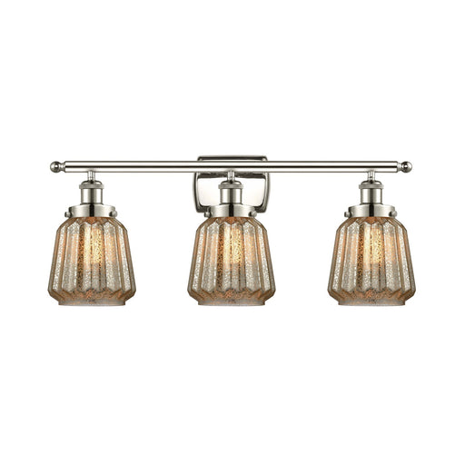 Innovations Chatham 27in 3-Light Bath Vanity Light | Modern Contemporary Polished Nickel and Mercury Ribbed Glass | Bathroom Vanity | Model 916-3W-PN-G146