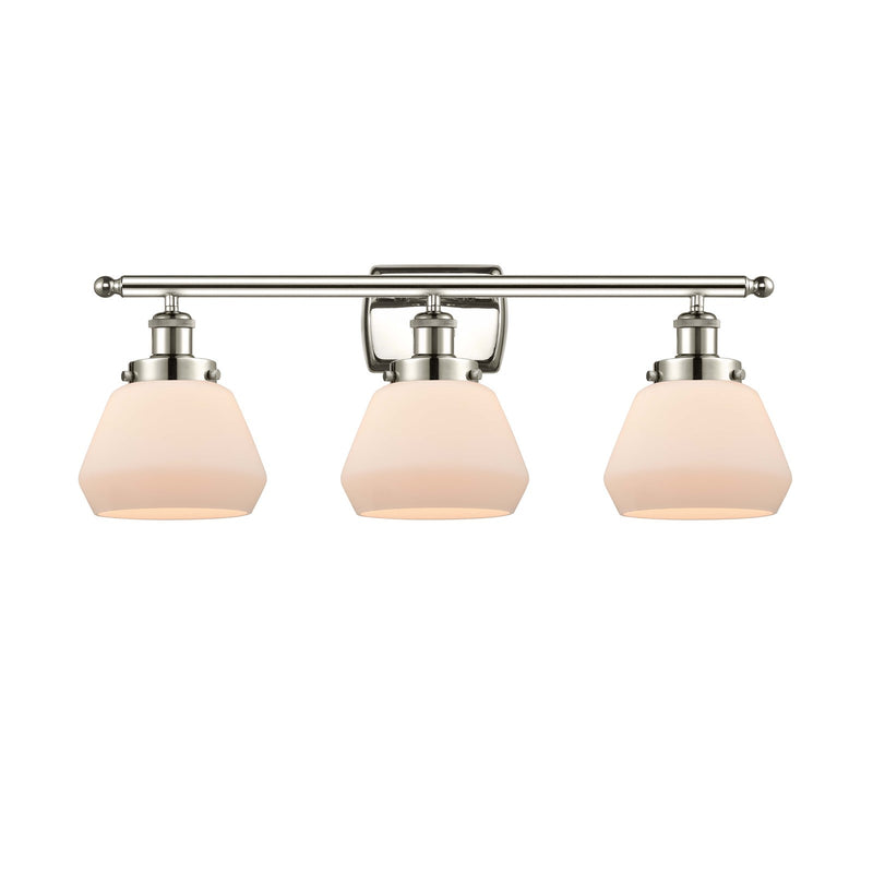 Innovations Fulton 27in 3-Light Bath Vanity Light | Modern Contemporary Polished Nickel and Matte White Frosted Glass | Bathroom | Model 916-3W-PN-G171