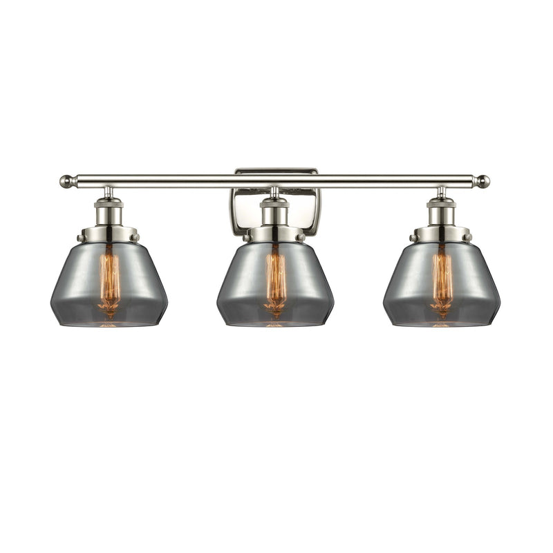 Innovations Fulton 27in 3-Light Bath Vanity Light | Modern Transitional Polished Nickel Steel and Light Smoke Glass | Bathroom | Model 916-3W-PN-G173