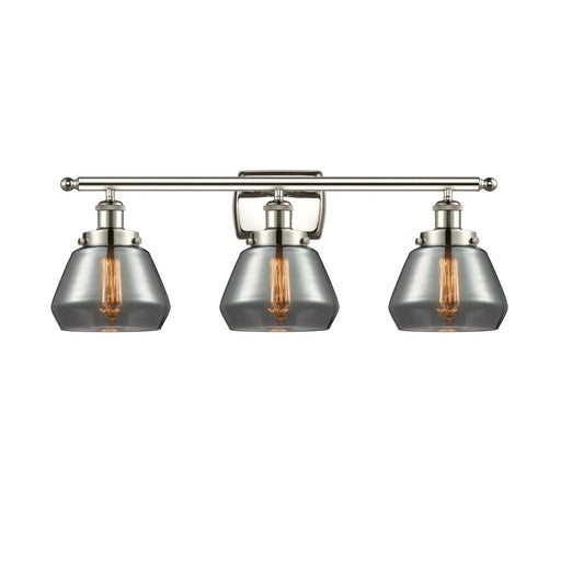 Innovations Fulton 27in 3-Light Bath Vanity Light | Modern Transitional Polished Nickel Steel and Light Smoke Glass | Bathroom | Model 916-3W-PN-G173