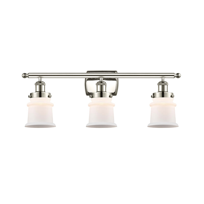 Innovations Canton 25.25in 3-Light Bath Vanity Light | Modern Transitional Polished Nickel Steel and Matte White Glass | Bathroom | Model 916-3W-PN-G181S