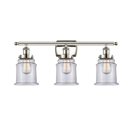 Innovations Canton 26in 3-Light Bath Vanity Light | Modern Transitional Polished Nickel Steel and Clear Glass | Bathroom Vanity & | Model 916-3W-PN-G182