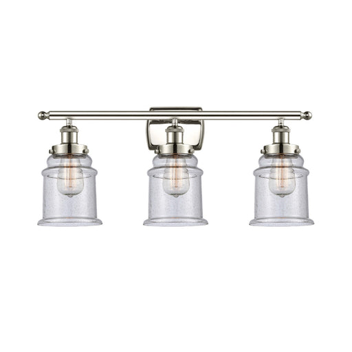 Innovations Canton 26in 3-Light Bath Vanity Light | Modern Transitional Polished Nickel Steel and Seedy Glass Schoolhouse Shade | Model 916-3W-PN-G184