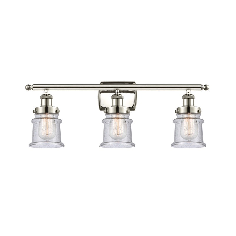 Innovations Canton 25.25in 3-Light Bath Vanity Light | Modern Transitional Polished Nickel Steel and Seedy Glass Schoolhouse Shade | Model 916-3W-PN-G184S