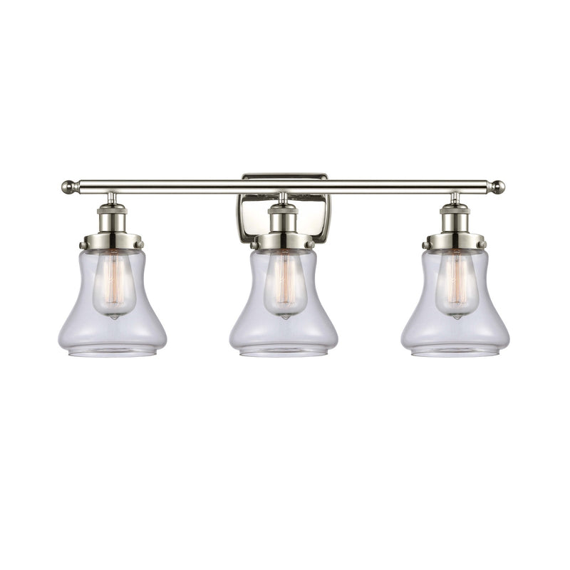 Innovations Bellmont 26.125in 3-Light Bath Vanity | Modern Polished Nickel and Clear Glass | Damp Rated Bathroom Vanity Light | Model 916-3W-PN-G192