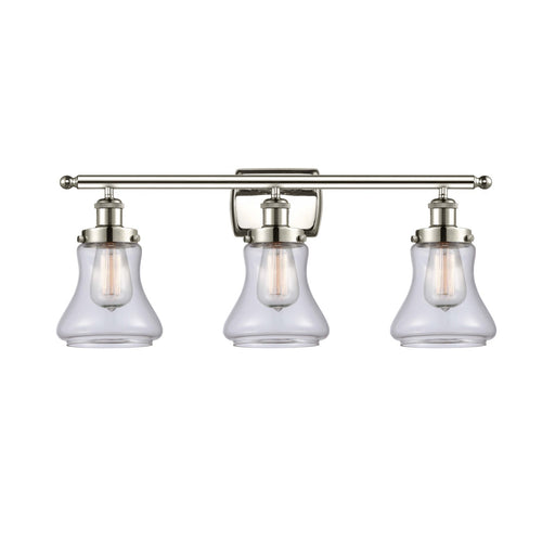 Innovations Bellmont 26.125in 3-Light Bath Vanity | Modern Polished Nickel and Clear Glass | Damp Rated Bathroom Vanity Light | Model 916-3W-PN-G192