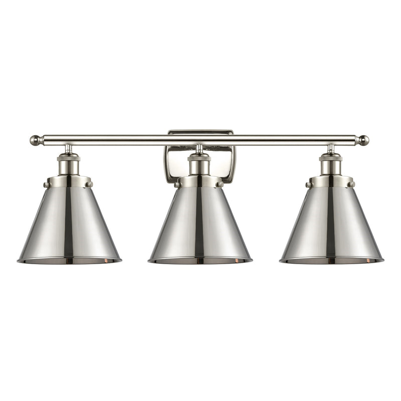 Innovations Appalachian 26in 3-Light Bath Vanity Light | Industrial Polished Nickel Metal Cone Shades | Bathroom Vanity | Model 916-3W-PN-M13-PN