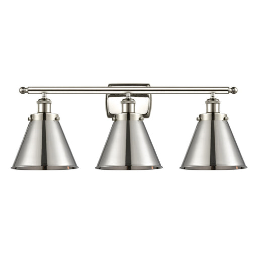 Innovations Appalachian 26in 3-Light Bath Vanity Light | Industrial Polished Nickel Metal Cone Shades | Bathroom Vanity | Model 916-3W-PN-M13-PN