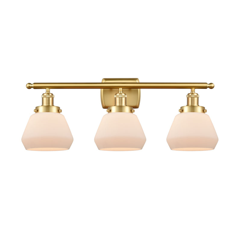 Innovations Fulton 27in 3-Light Bath Vanity Light | Modern Transitional Satin Gold Steel and Matte White Frosted Glass Shades | Model 916-3W-SG-G171