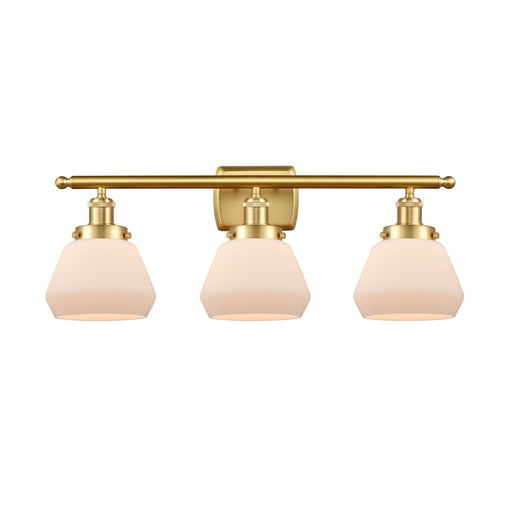 Innovations Fulton 27in 3-Light Bath Vanity Light | Modern Transitional Satin Gold Steel and Matte White Frosted Glass Shades | Model 916-3W-SG-G171