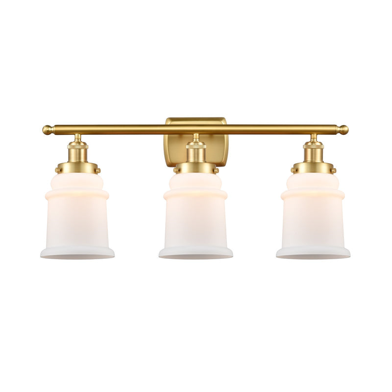 Innovations Canton 26in 3-Light Bath Vanity Light | Modern Contempo Satin Gold Steel and Matte White Frosted Glass Bell Shade | Model 916-3W-SG-G181