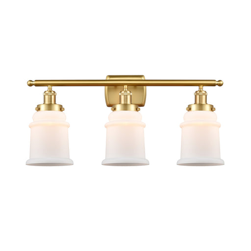 Innovations Canton 26in 3-Light Bath Vanity Light | Modern Contempo Satin Gold Steel and Matte White Frosted Glass Bell Shade | Model 916-3W-SG-G181