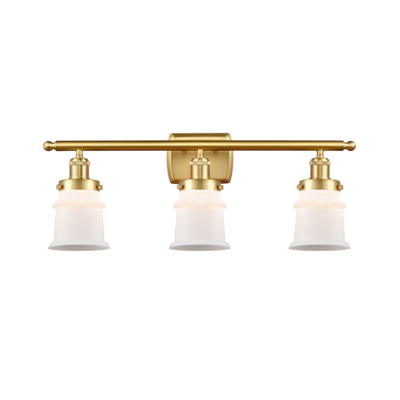 Innovations Canton 25.25in 3-Light Bath Vanity Light | Modern Contempo Satin Gold Steel and Matte White Frosted Glass Bell Shade | Model 916-3W-SG-G181S