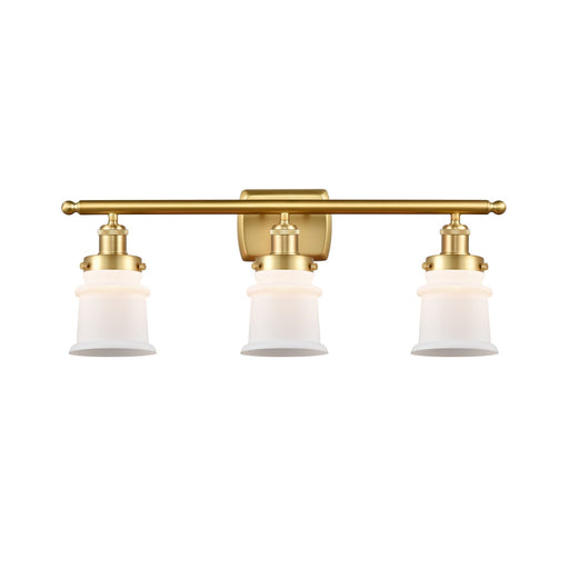 Innovations Canton 25.25in 3-Light Bath Vanity Light | Modern Contempo Satin Gold Steel and Matte White Frosted Glass Bell Shade | Model 916-3W-SG-G181S