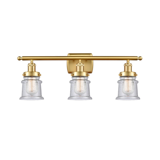 Innovations Canton 25.25in 3-Light Bath Vanity Light | Modern Contempo Satin Gold Steel and Seedy Glass Schoolhouse Shade | Model 916-3W-SG-G184S
