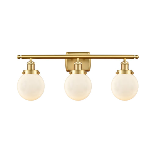 Innovations Beacon 26in 3-Light Bath Vanity Light | Modern Transitional Satin Gold Steel and Matte White Frosted Glass Globe | Model 916-3W-SG-G201-6
