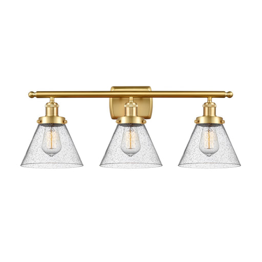 Innovations Cone 28in 3-Light Bath Vanity Light | Industrial Satin Gold Steel and Seedy Glass | Bathroom Vanity & Powder Room | Model 916-3W-SG-G44
