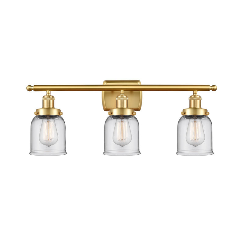 Innovations Bell 26in 3-Light Bath Vanity Light | Industrial Satin Gold Steel and Clear Glass | Bathroom Vanity | 26 x 12 x 6.5 in | Model 916-3W-SG-G52