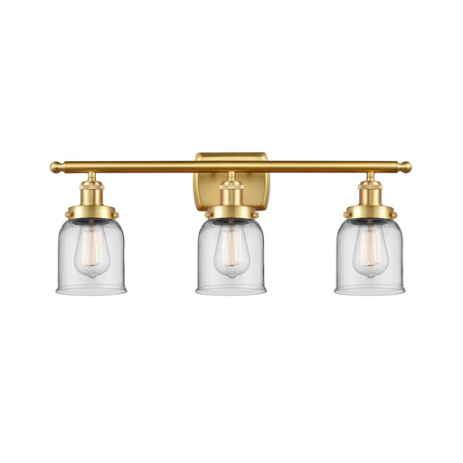 Innovations Bell 26in 3-Light Bath Vanity Light | Industrial Satin Gold Steel and Clear Glass | Bathroom Vanity | 26 x 12 x 6.5 in | Model 916-3W-SG-G52