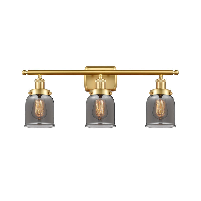 Innovations Bell 26in 3-Light Bath Vanity Light | Industrial Satin Gold Steel and Light Smoke Glass | Bathroom Vanity | Model 916-3W-SG-G53
