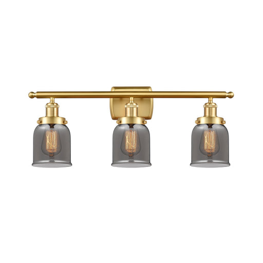 Innovations Bell 26in 3-Light Bath Vanity Light | Industrial Satin Gold Steel and Light Smoke Glass | Bathroom Vanity | Model 916-3W-SG-G53