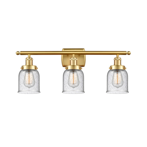 Innovations Bell 26in 3-Light Bath Vanity | Industrial Satin Gold Steel and Seedy Glass | Bathroom & Powder Room | 26 x 12 x 6.5 in | Model 916-3W-SG-G54