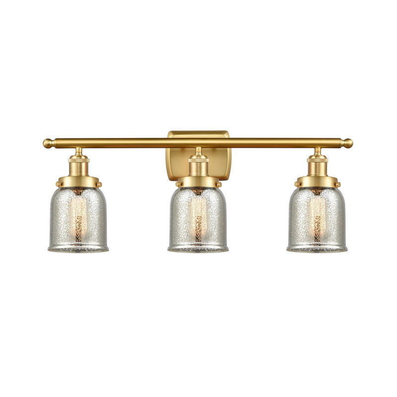 Innovations Bell 26in 3-Light Bath Vanity | Industrial Satin Gold Steel and Silver Plated Mercury Glass | Bathroom & Powder Room | Model 916-3W-SG-G58
