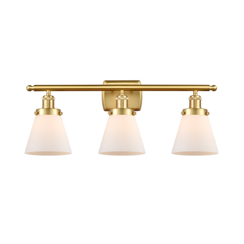 Innovations Cone 26in 3-Light Bath Vanity | Industrial Satin Gold Steel and Matte White Frosted Glass | Bathroom & Powder Room | Model 916-3W-SG-G61