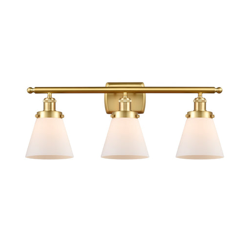 Innovations Cone 26in 3-Light Bath Vanity | Industrial Satin Gold Steel and Matte White Frosted Glass | Bathroom & Powder Room | Model 916-3W-SG-G61
