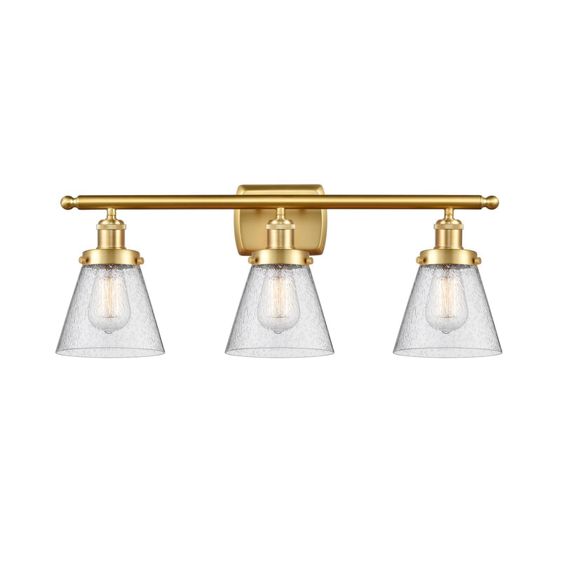 Innovations Cone 26in 3-Light Bath Vanity Light | Industrial Satin Gold Steel and Seedy Glass | Bathroom Vanity | 26 x 11 x 7.5 in | Model 916-3W-SG-G64