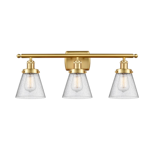 Innovations Cone 26in 3-Light Bath Vanity Light | Industrial Satin Gold Steel and Seedy Glass | Bathroom Vanity | 26 x 11 x 7.5 in | Model 916-3W-SG-G64