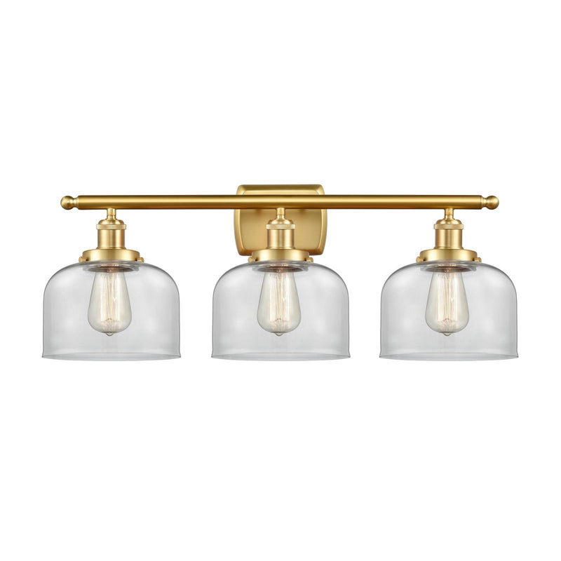 Innovations Bell 28in 3-Light Bath Vanity Light | Industrial Satin Gold Steel and Clear Glass | Bathroom Vanity | 28 x 11 in | Model 916-3W-SG-G72