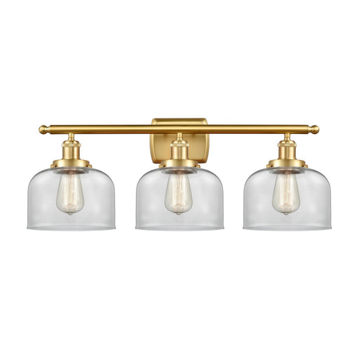 Innovations Bell 28in 3-Light Bath Vanity Light | Industrial Satin Gold Steel and Clear Glass | Bathroom Vanity | 28 x 11 in | Model 916-3W-SG-G72