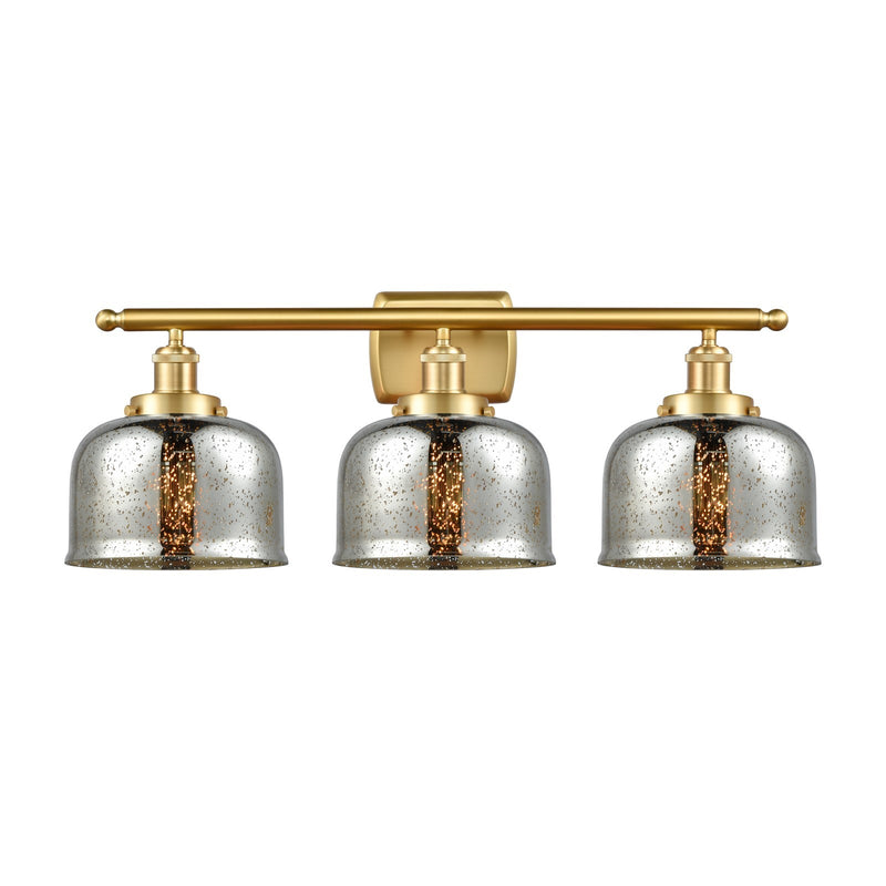 Innovations Bell 28in 3-Light Bath Vanity Light | Industrial Satin Gold Steel and Silver Plated Mercury Glass | Bathroom Vanity | Model 916-3W-SG-G78