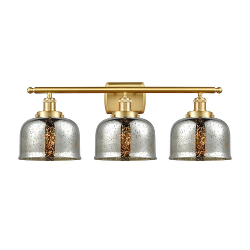 Innovations Bell 28in 3-Light Bath Vanity Light | Industrial Satin Gold Steel and Silver Plated Mercury Glass | Bathroom Vanity | Model 916-3W-SG-G78