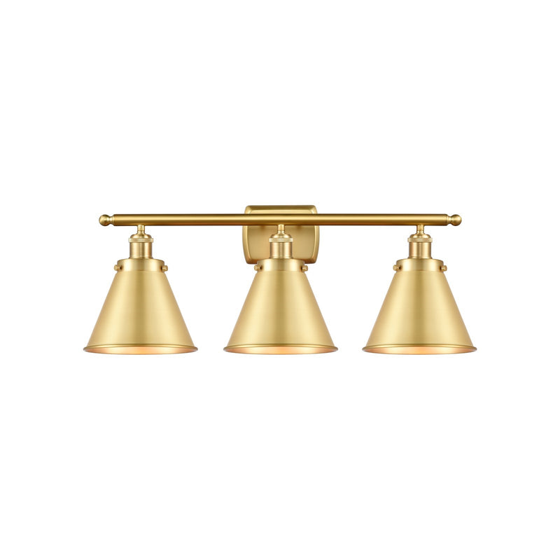 Innovations Appalachian 26in 3-Light Bath Vanity Light | Industrial Farmhouse Satin Gold Steel and Satin Gold Metal Shade | Model 916-3W-SG-M13-SG