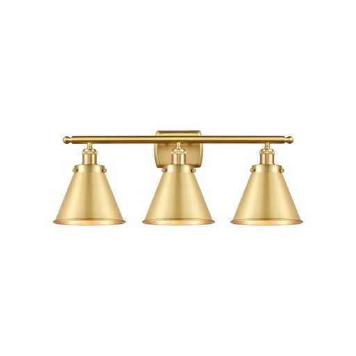 Innovations Appalachian 26in 3-Light Bath Vanity Light | Industrial Farmhouse Satin Gold Steel and Satin Gold Metal Shade | Model 916-3W-SG-M13-SG