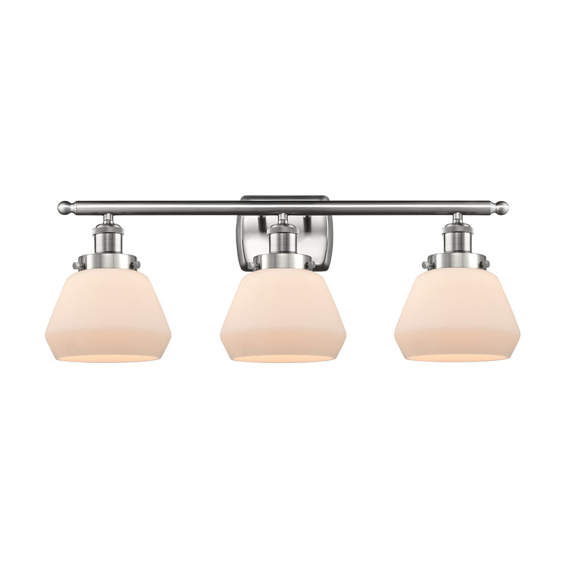 Innovations Fulton 27in 3-Light Bath Vanity Light | Modern Transitional Brushed Satin Nickel Steel and Matte White Frosted Glass | Model 916-3W-SN-G171