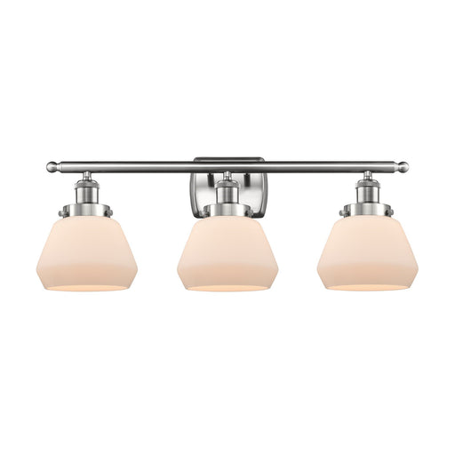 Innovations Fulton 27in 3-Light Bath Vanity Light | Modern Transitional Brushed Satin Nickel Steel and Matte White Frosted Glass | Model 916-3W-SN-G171