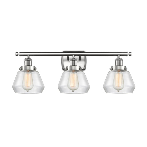 Innovations Fulton 27in 3-Light Bath Vanity | Modern Transitional Brushed Satin Nickel and Clear Glass Schoolhouse Shade | Bathroom | Model 916-3W-SN-G172
