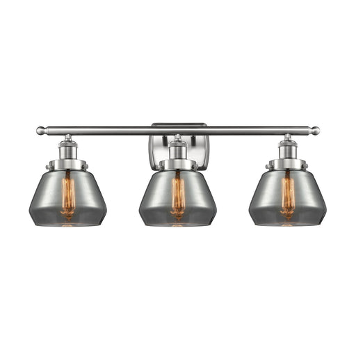 Innovations Fulton 27in 3-Light Bath Vanity | Modern Transitional Brushed Satin Nickel and Smoked Glass Schoolhouse Shade | Model 916-3W-SN-G173