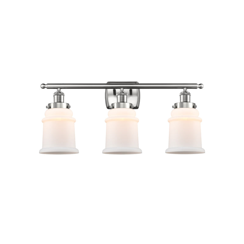 Innovations Canton 26in 3-Light Bath Vanity | Modern Transitional Brushed Satin Nickel and Matte White Frosted Glass Bell Shade | Model 916-3W-SN-G181